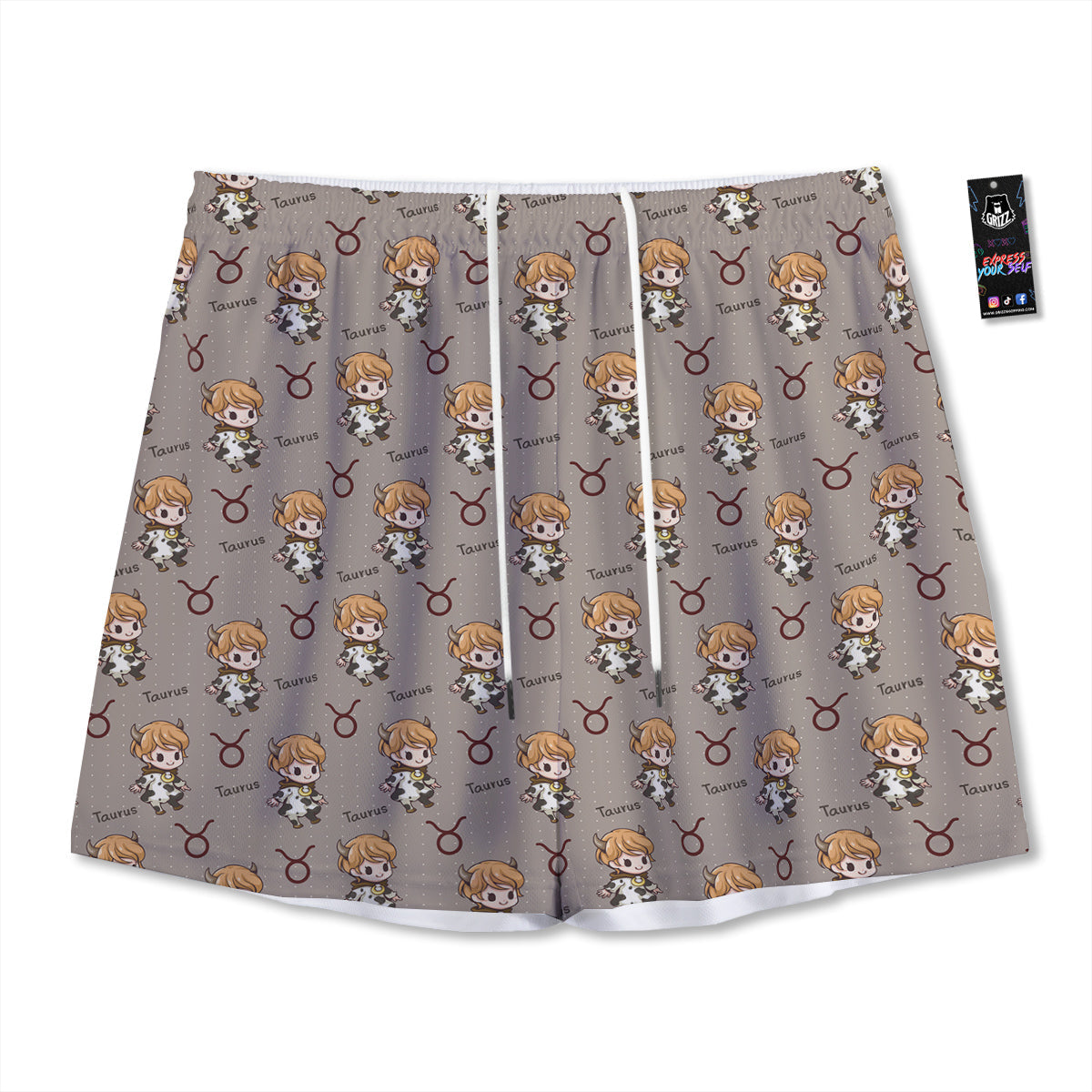 Taurus Cute Cartoon Print Pattern Mesh Shorts-grizzshop