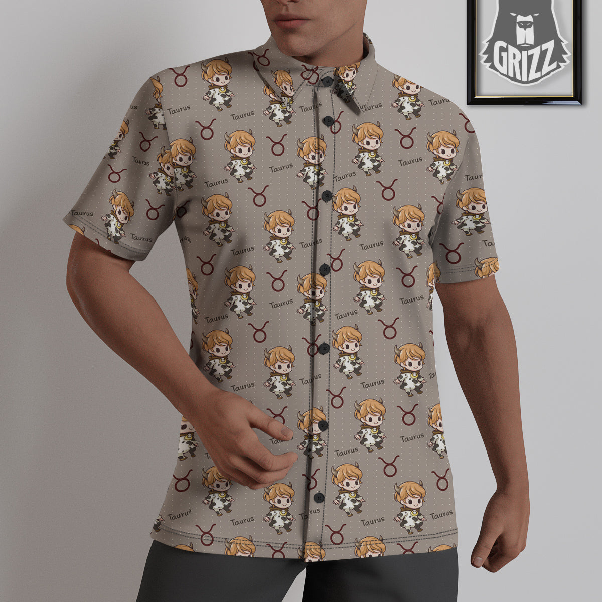 Taurus Cute Cartoon Print Pattern Untucked Shirts-grizzshop