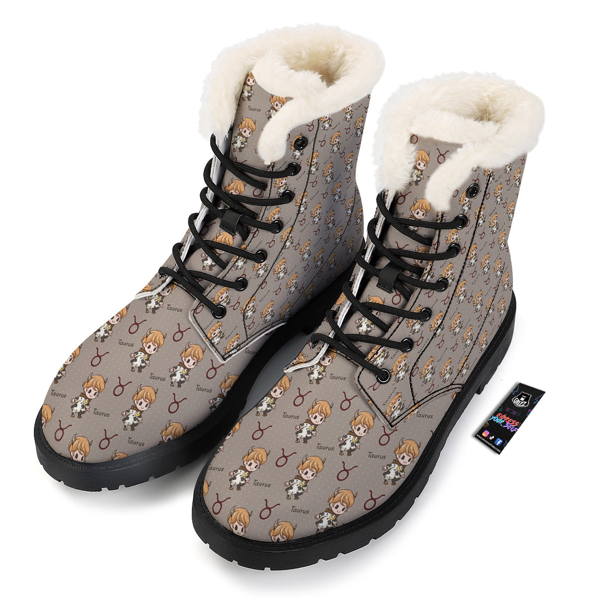 Taurus Cute Cartoon Print Pattern Winter Boots-grizzshop