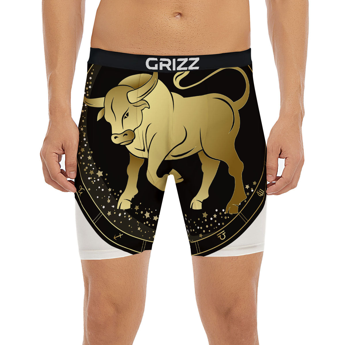 Taurus Sign Black And Gold Print Boxer Briefs-grizzshop