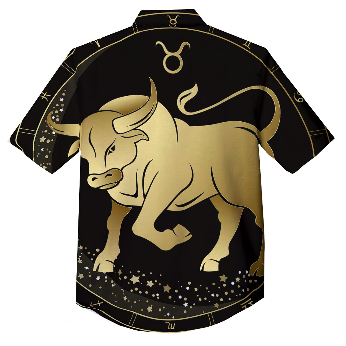 Taurus Sign Black And Gold Print Button Up Shirt-grizzshop