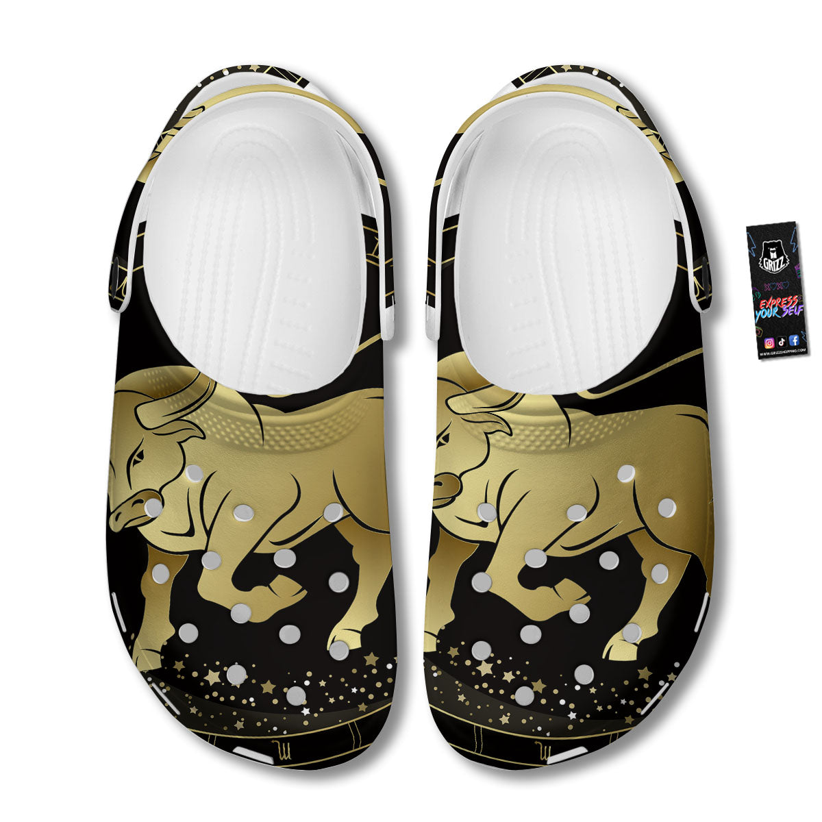 Taurus Sign Black And Gold Print Clog-grizzshop