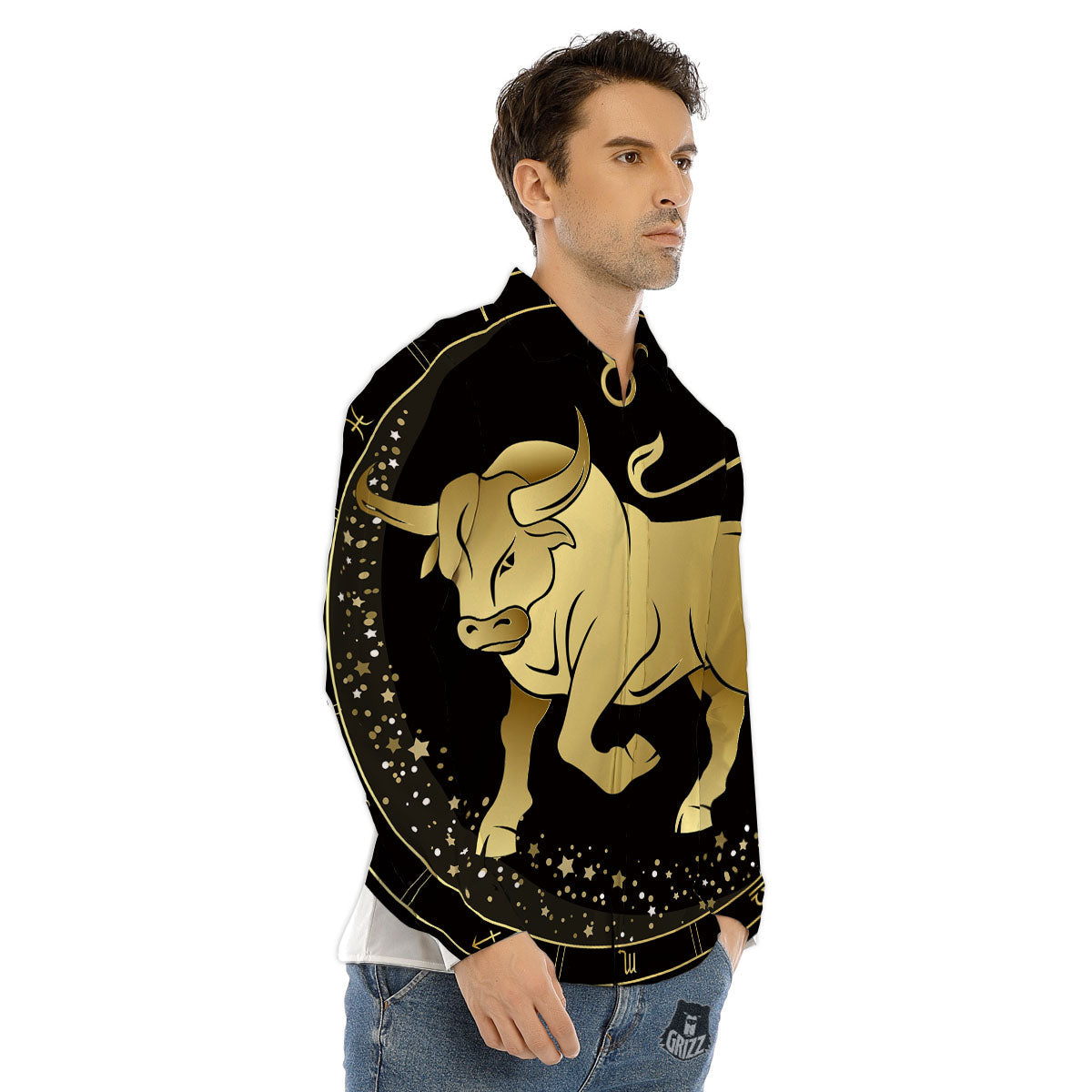 Taurus Sign Black And Gold Print Men's Dress Shirts-grizzshop
