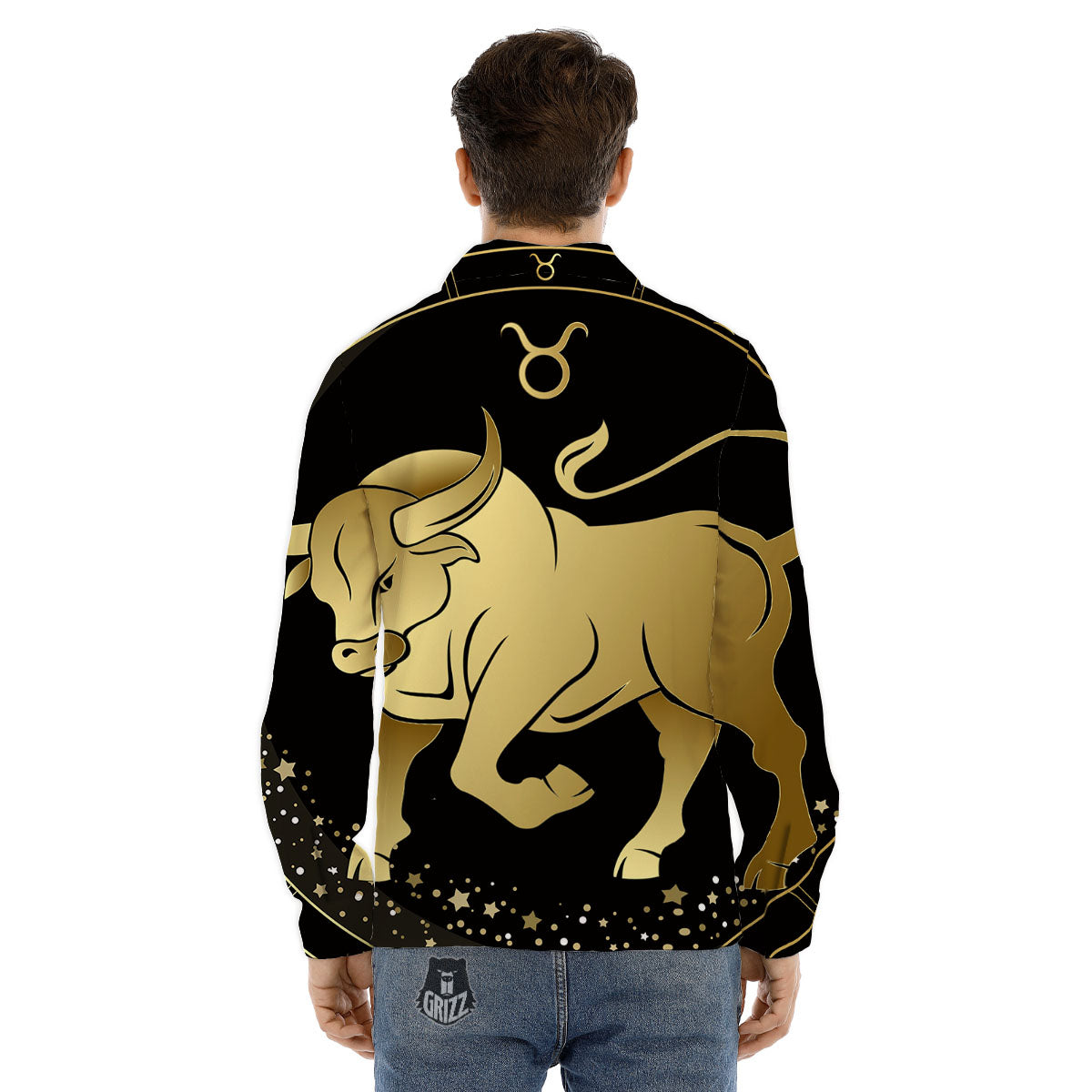 Taurus Sign Black And Gold Print Men's Dress Shirts-grizzshop