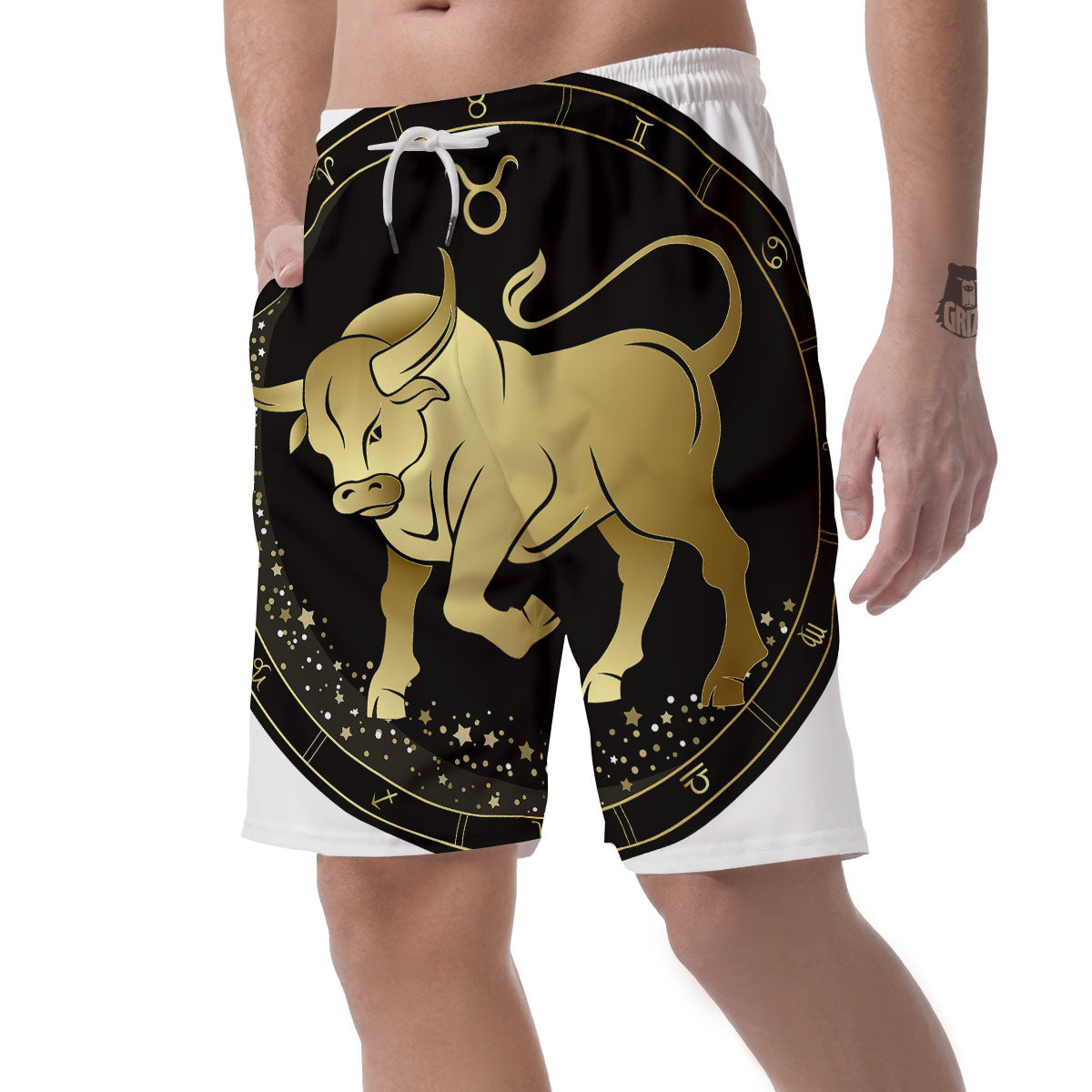 Taurus Sign Black And Gold Print Men's Shorts-grizzshop
