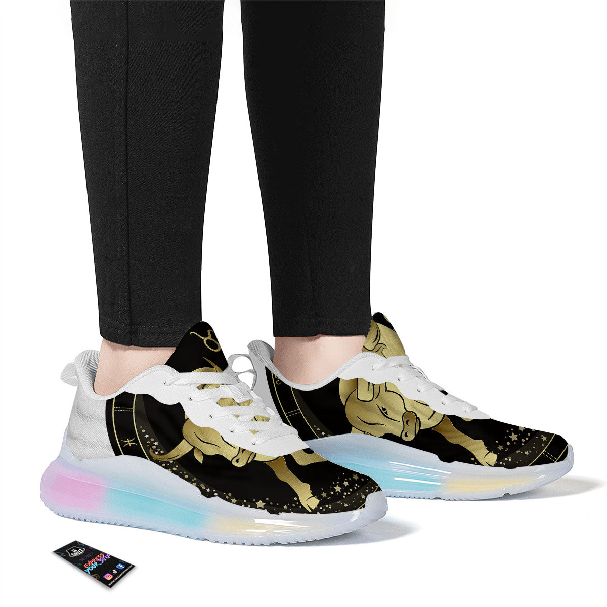 Taurus Sign Black And Gold Print Running Sneakers-grizzshop