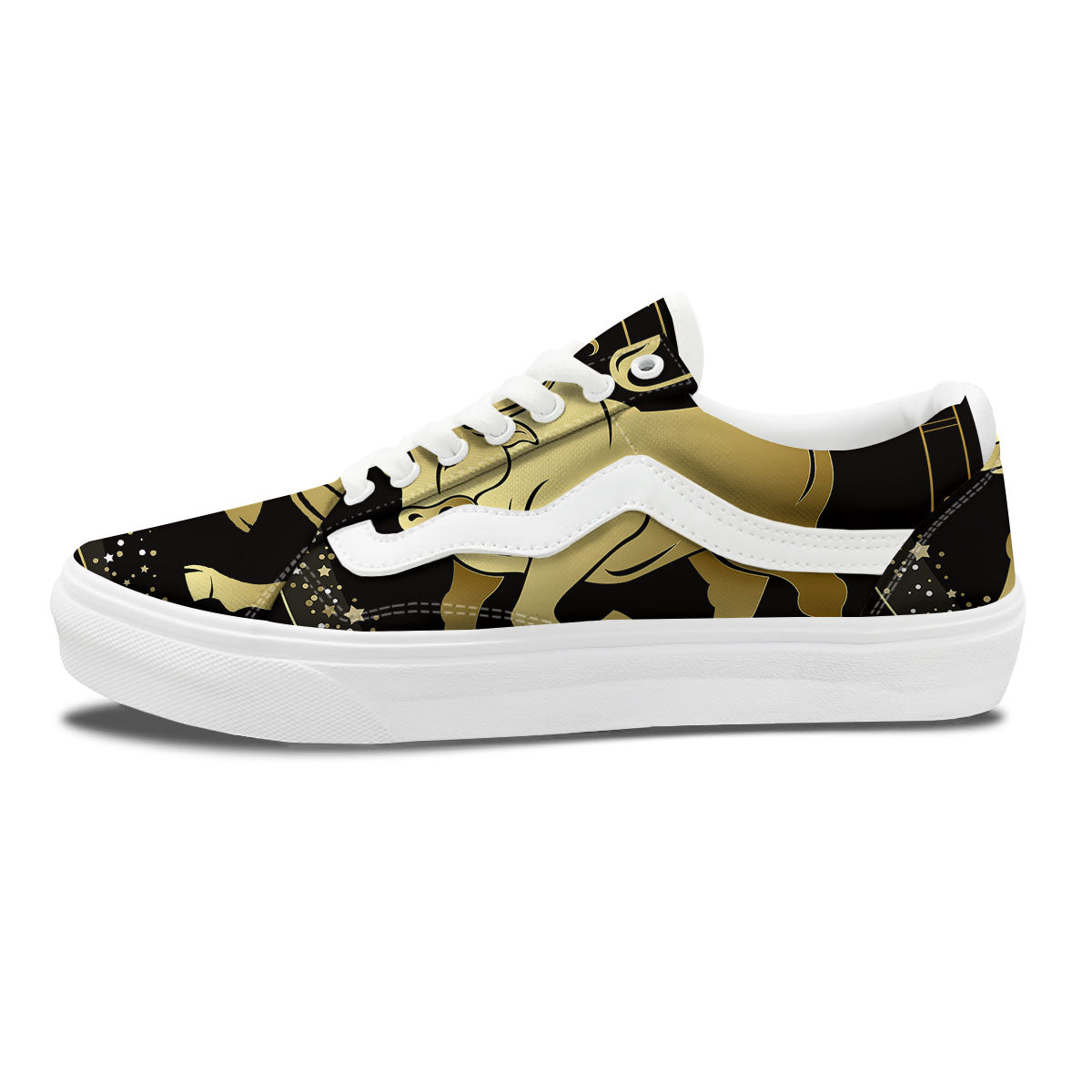Taurus Sign Black And Gold Print Skate Shoes-grizzshop