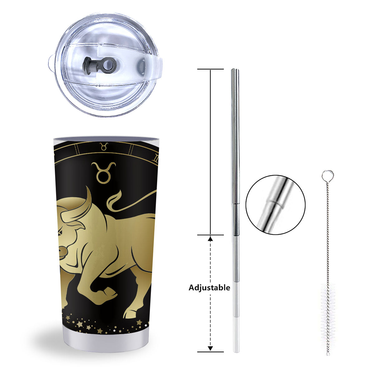 Taurus Sign Black And Gold Print Tumbler-grizzshop