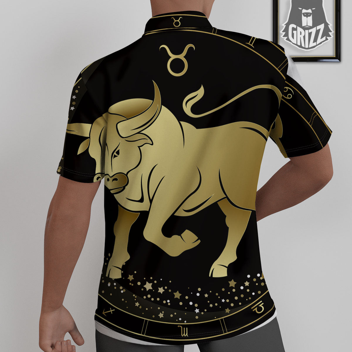 Taurus Sign Black And Gold Print Untucked Shirts-grizzshop