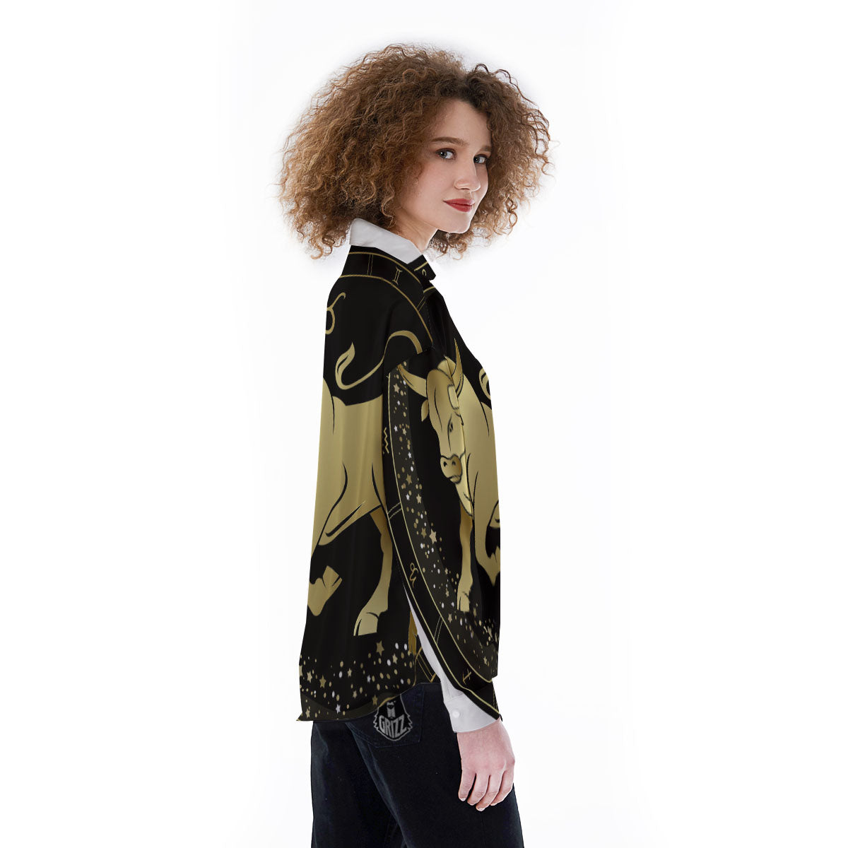 Taurus Sign Black And Gold Print Women's Long Sleeve Shirts-grizzshop