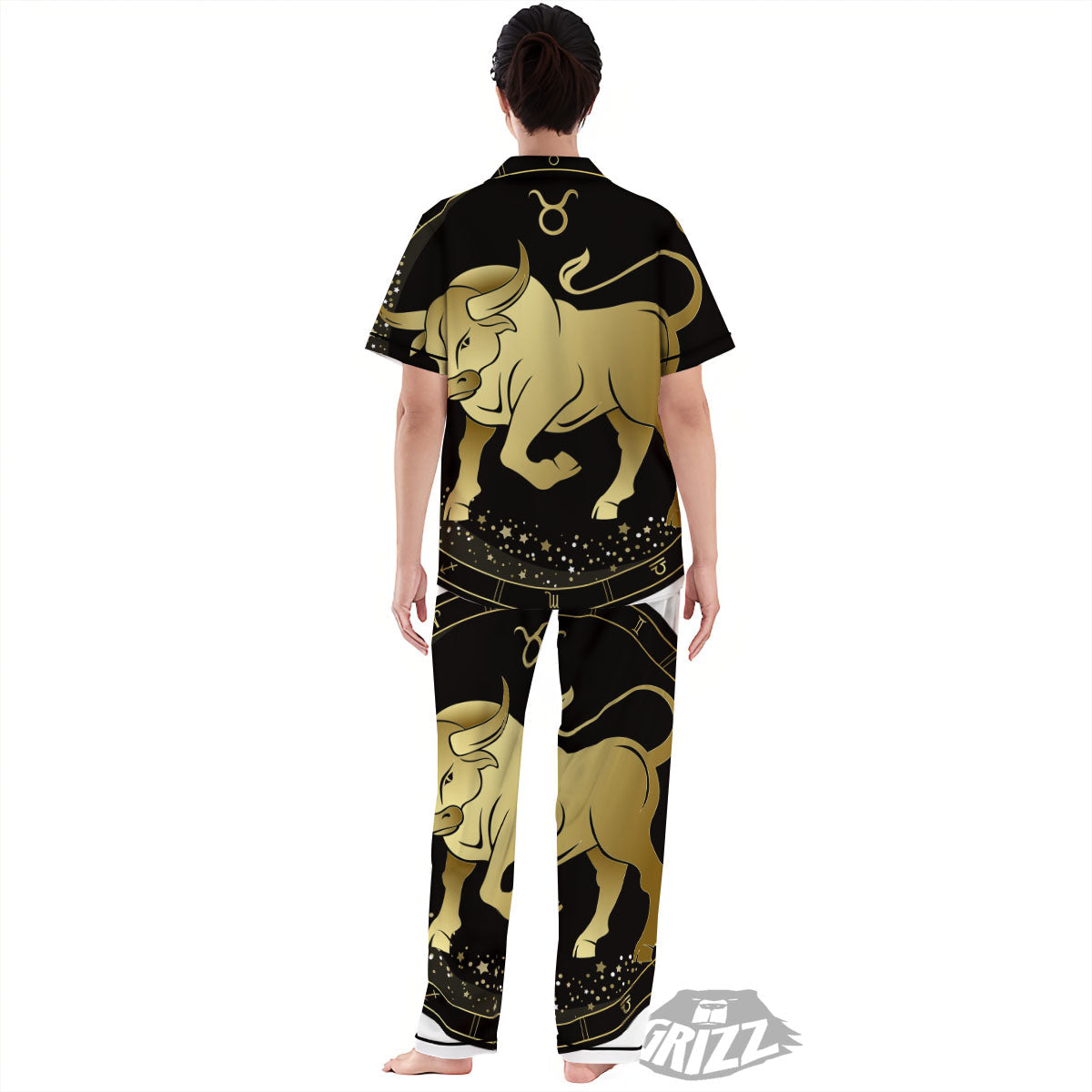 Taurus Sign Black And Gold Print Women's Pajamas Set-grizzshop