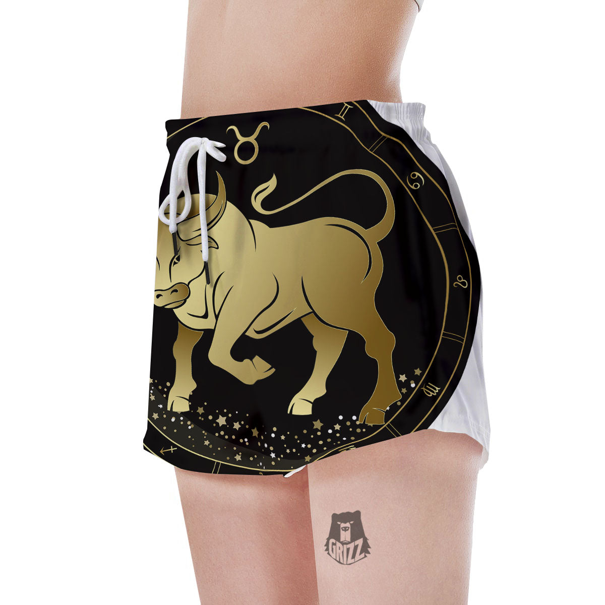 Taurus Sign Black And Gold Print Women's Shorts-grizzshop