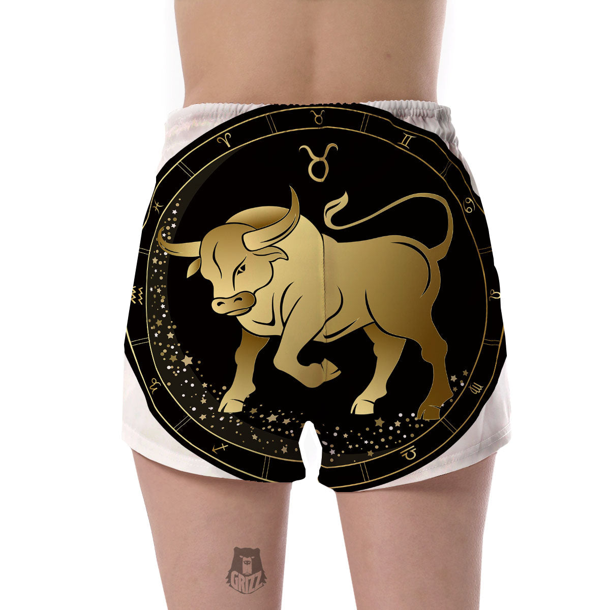 Taurus Sign Black And Gold Print Women's Shorts-grizzshop