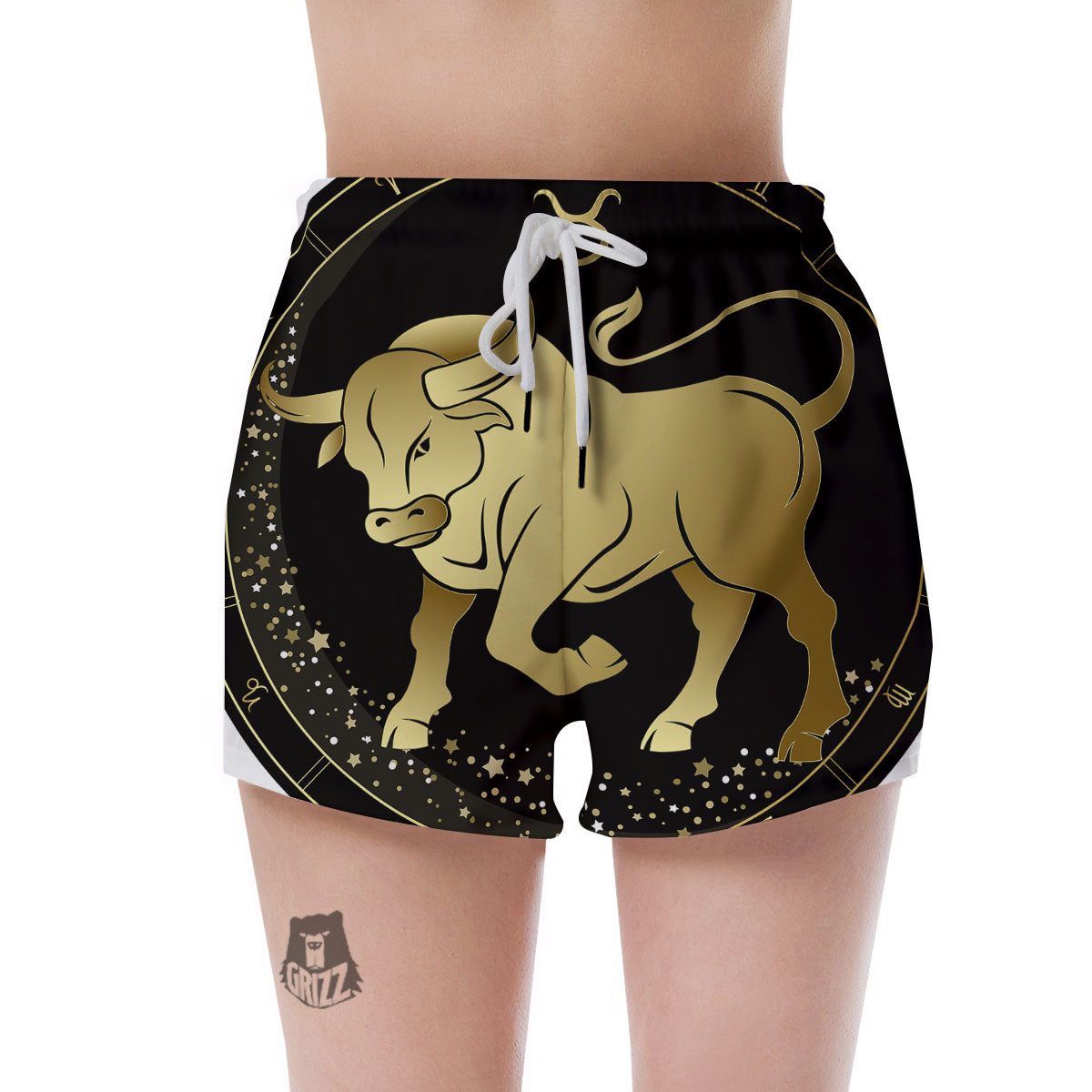 Taurus Sign Black And Gold Print Women's Shorts-grizzshop