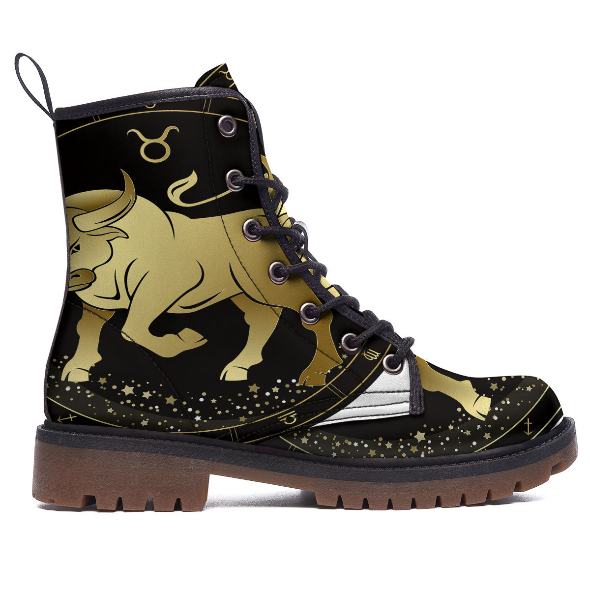 Taurus Sign Black And Gold Print Work Boots-grizzshop
