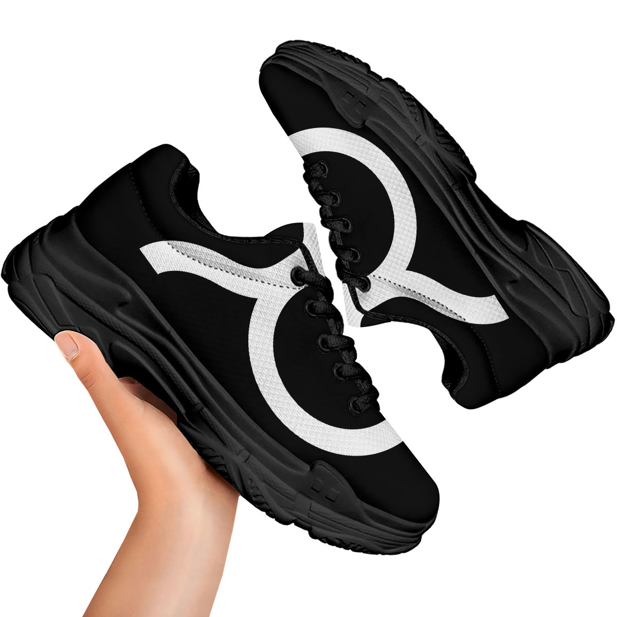 Taurus Sign White And Black Print Black Chunky Shoes-grizzshop