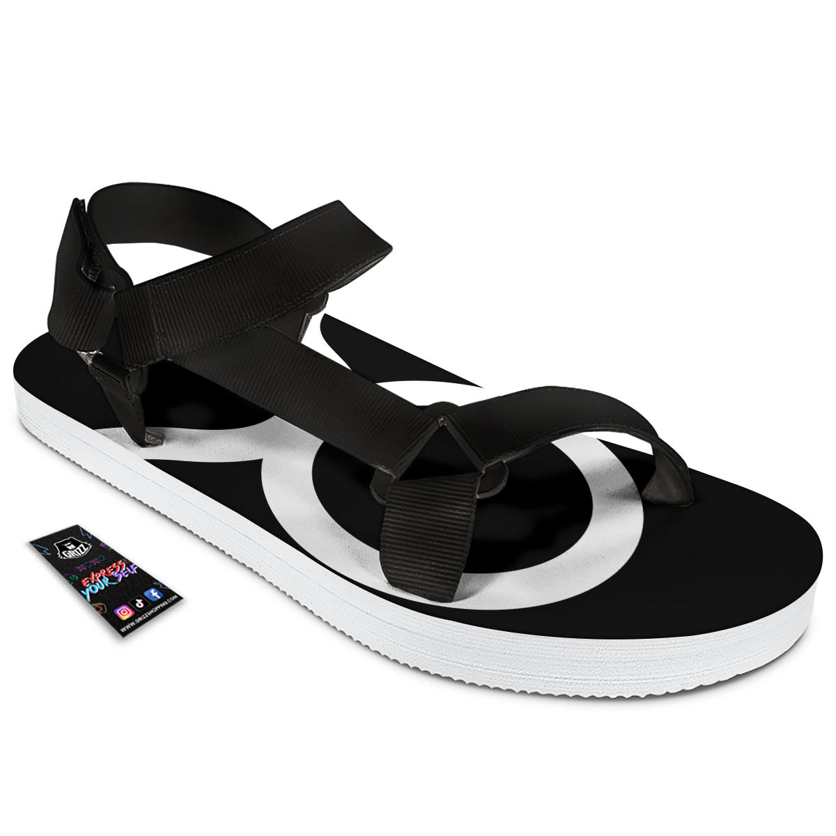 Taurus Sign White And Black Print Black Open Toe Sandals-grizzshop