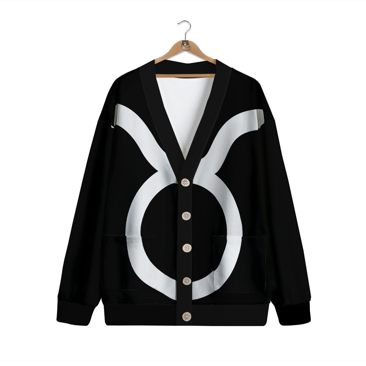 Taurus Sign White And Black Print Cardigan-grizzshop