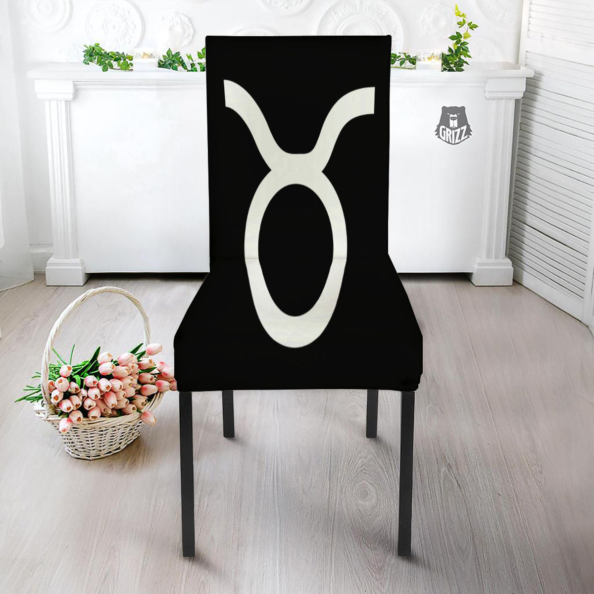 Taurus Sign White And Black Print Dining Chair Slipcover-grizzshop