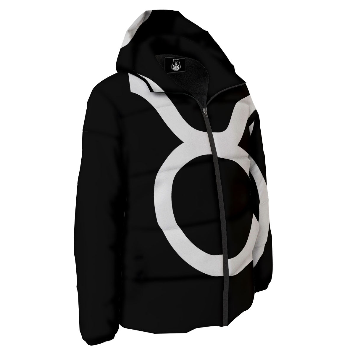 Taurus Sign White And Black Print Down Jacket-grizzshop