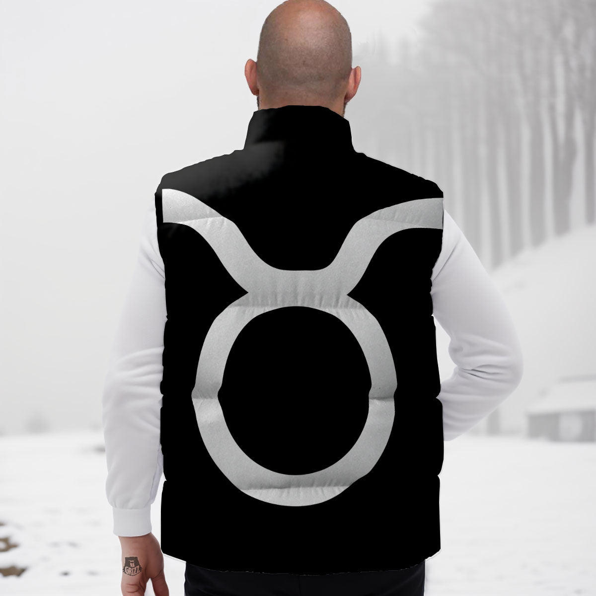 Taurus Sign White And Black Print Down Vest
