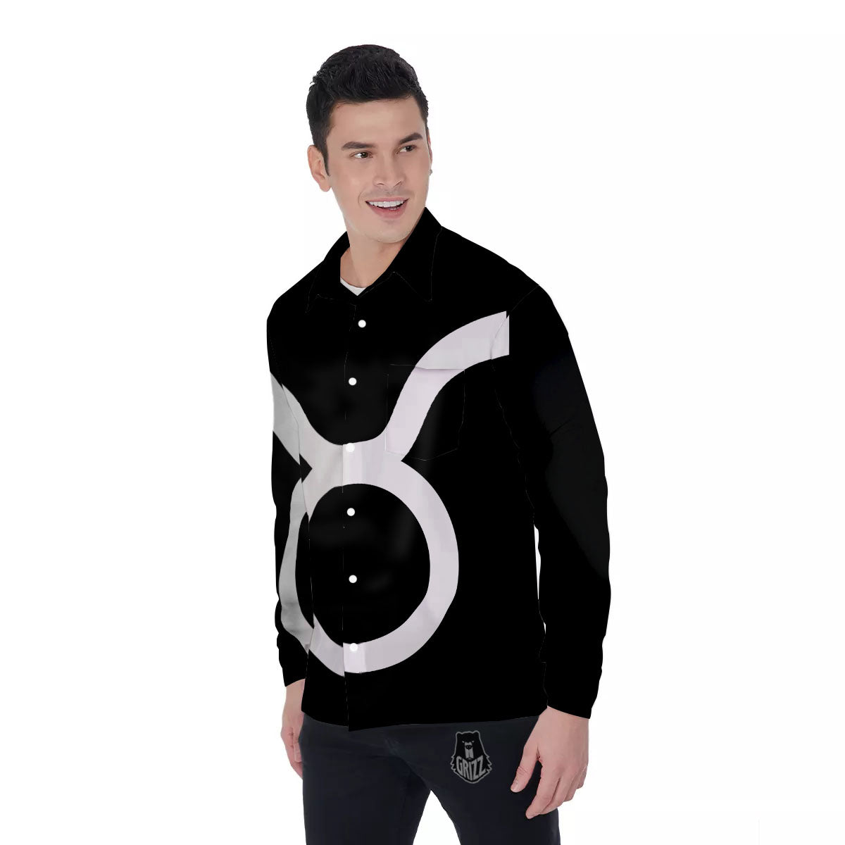 Taurus Sign White And Black Print Men's Long Sleeve Shirts-grizzshop