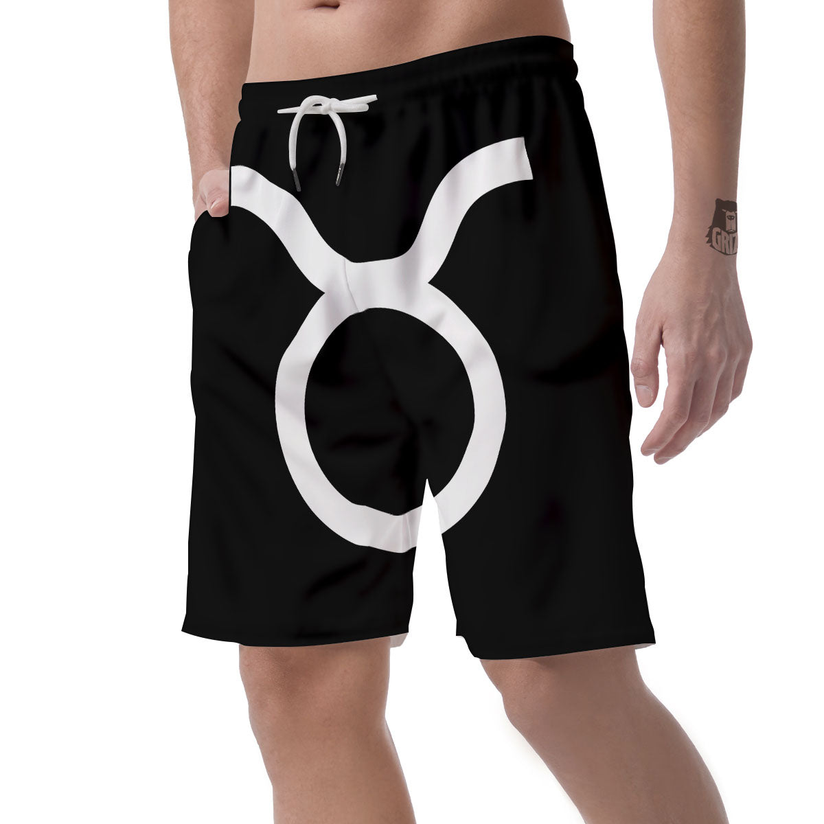 Taurus Sign White And Black Print Men's Shorts-grizzshop