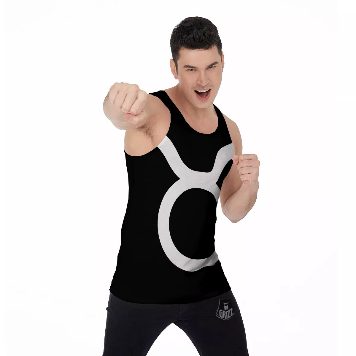 Taurus Sign White And Black Print Men's Tank Top-grizzshop