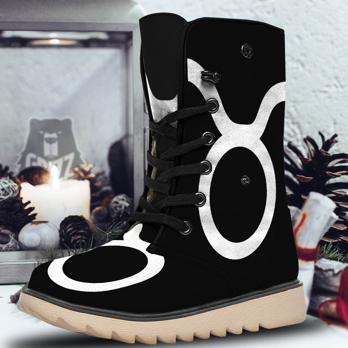 Taurus Sign White And Black Print Snow Boots-grizzshop