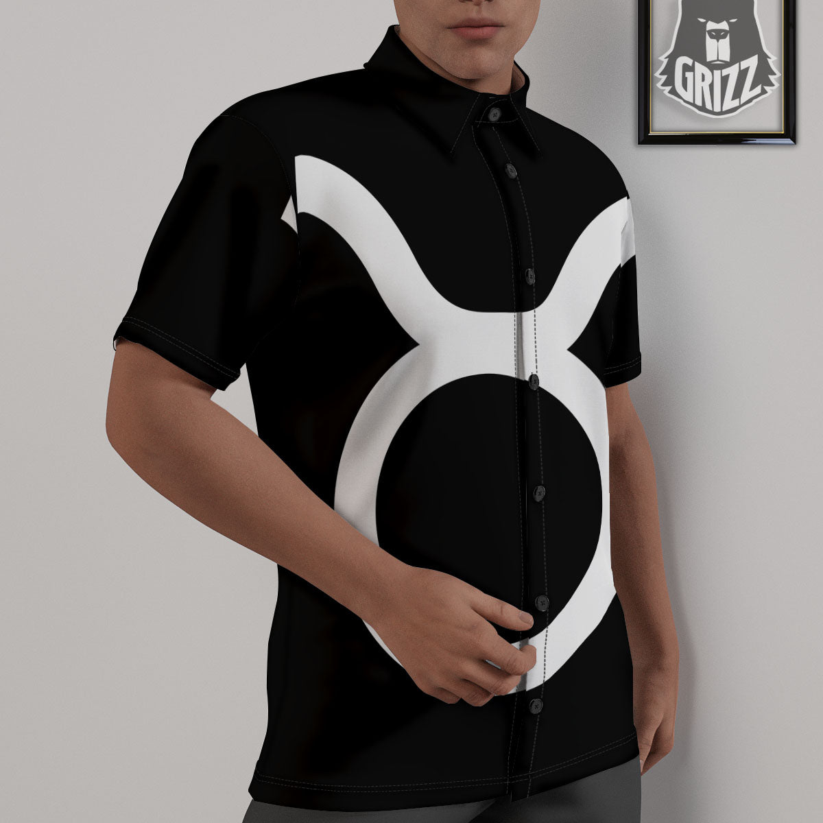 Taurus Sign White And Black Print Untucked Shirts-grizzshop