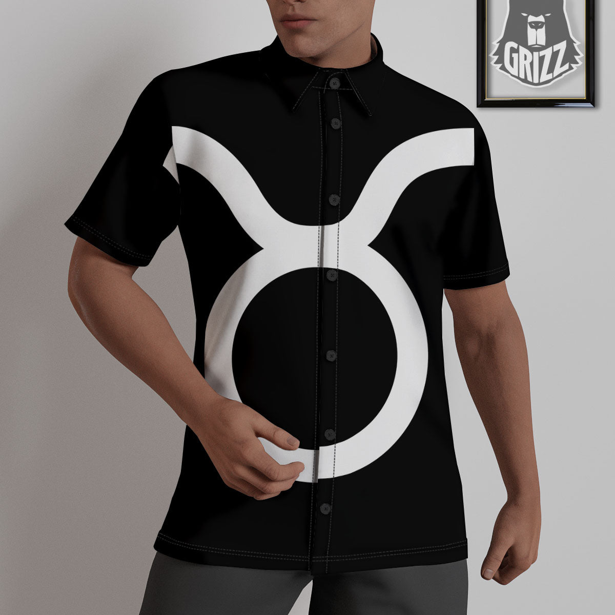 Taurus Sign White And Black Print Untucked Shirts-grizzshop