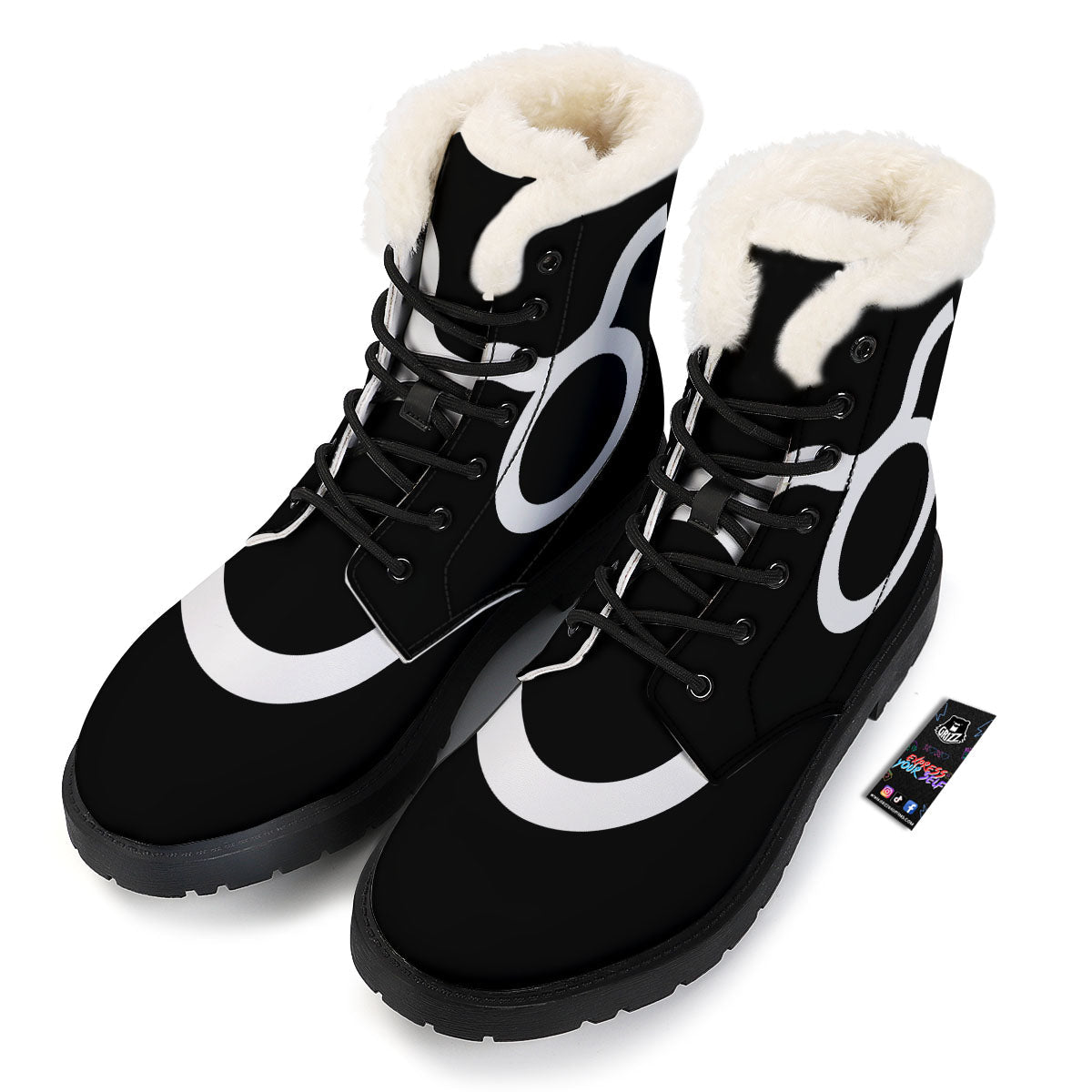 Taurus Sign White And Black Print Winter Boots-grizzshop