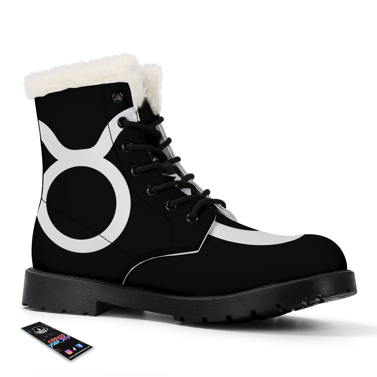 Taurus Sign White And Black Print Winter Boots-grizzshop