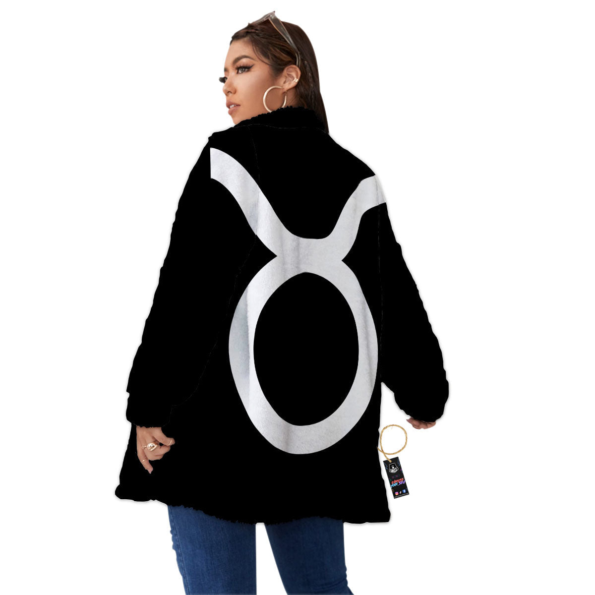 Taurus Sign White And Black Print Women's Sherpa Jacket-grizzshop