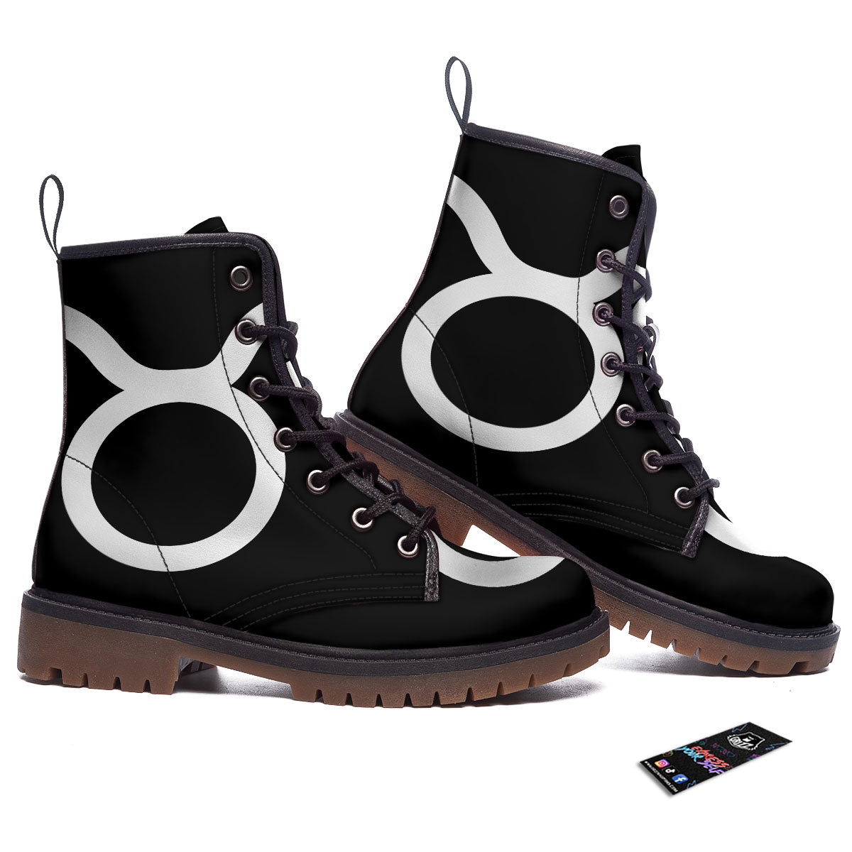 Taurus Sign White And Black Print Work Boots-grizzshop