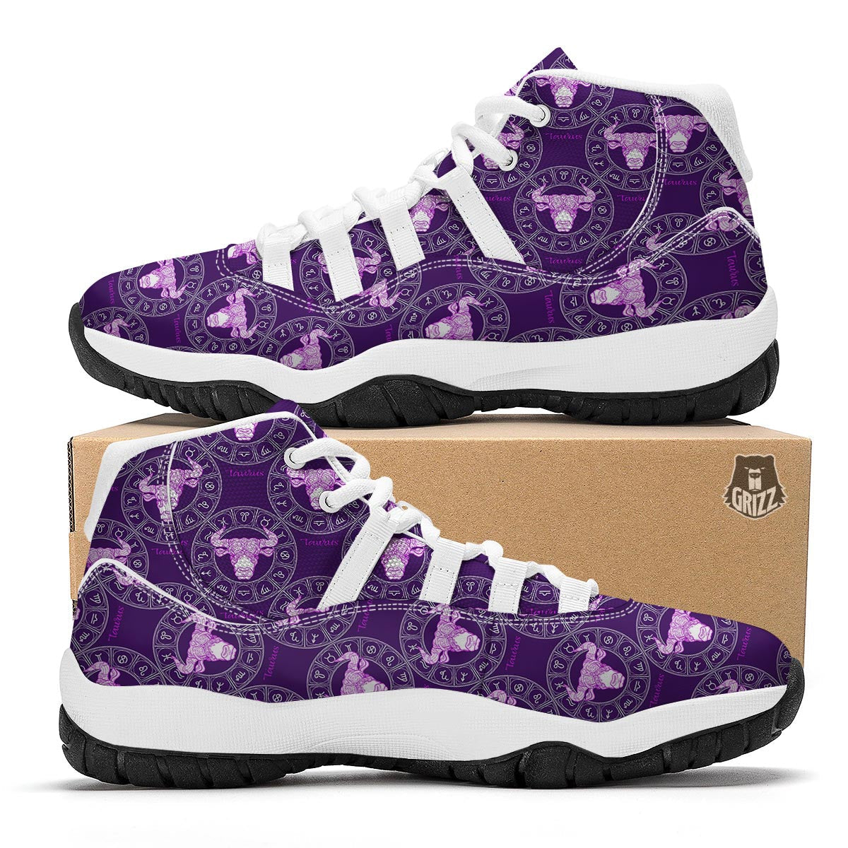 Taurus Zodiac Pattern Print White Bball Shoes-grizzshop