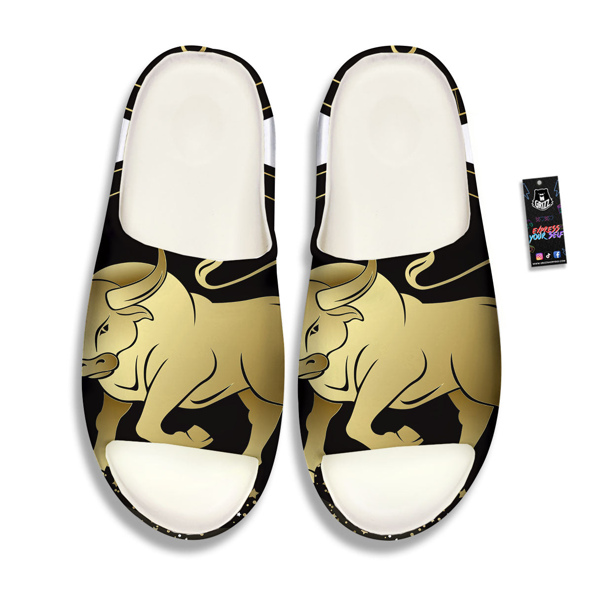 Taurus Sign Black And Gold Print Sandals-grizzshop