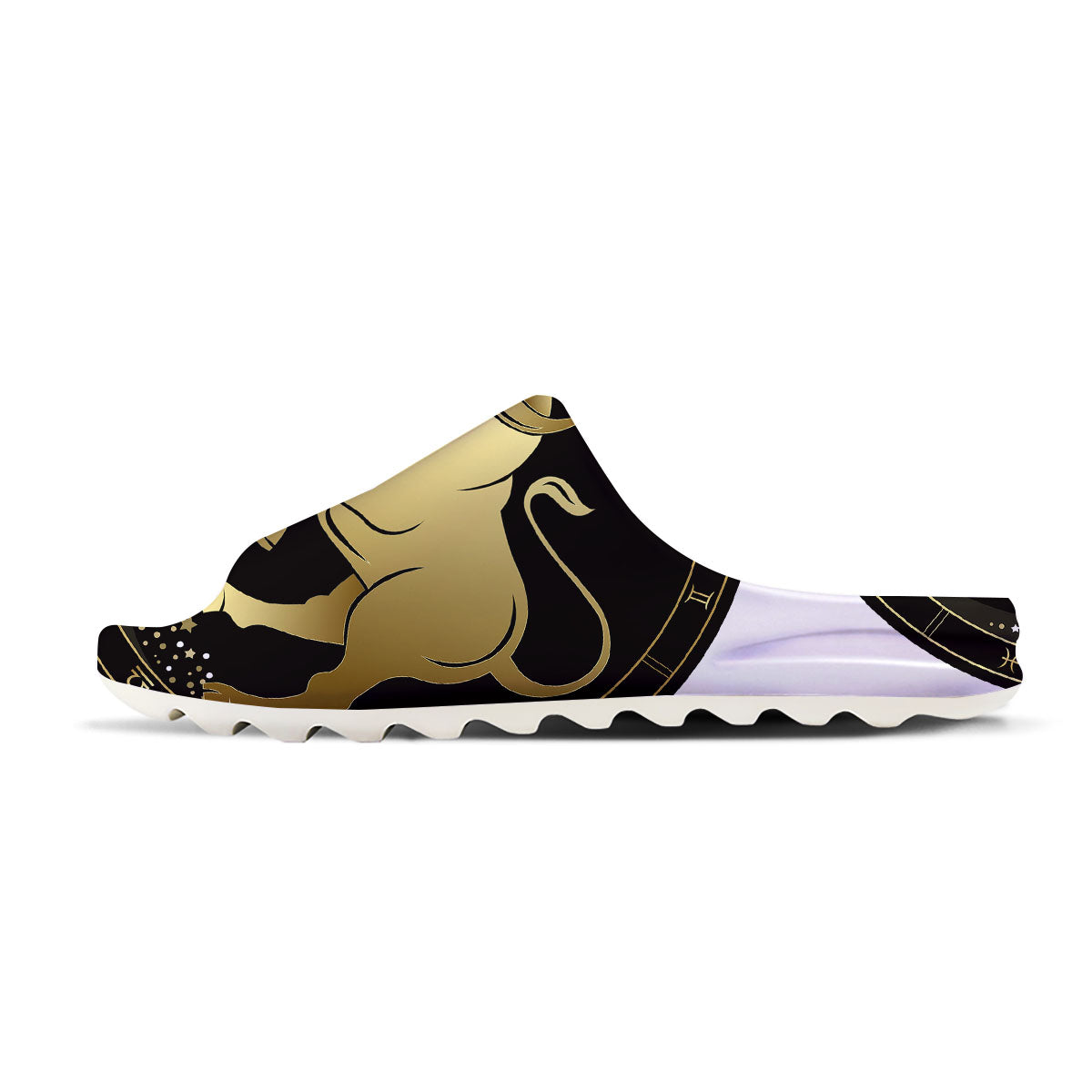 Taurus Sign Black And Gold Print Sandals-grizzshop