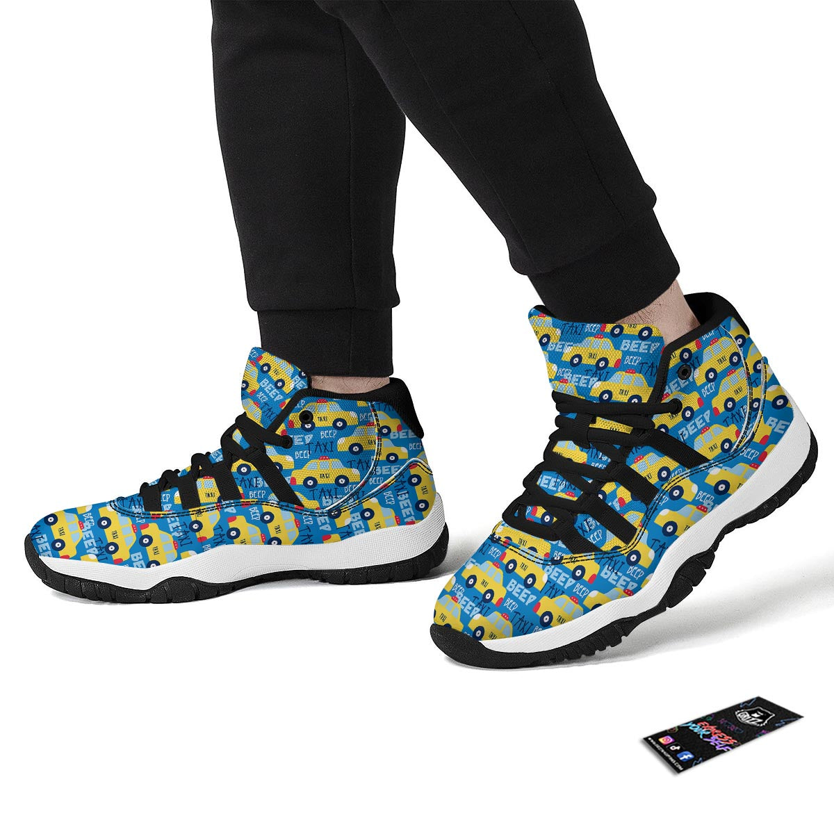 Taxi Car Pattern Print Black Bball Shoes-grizzshop
