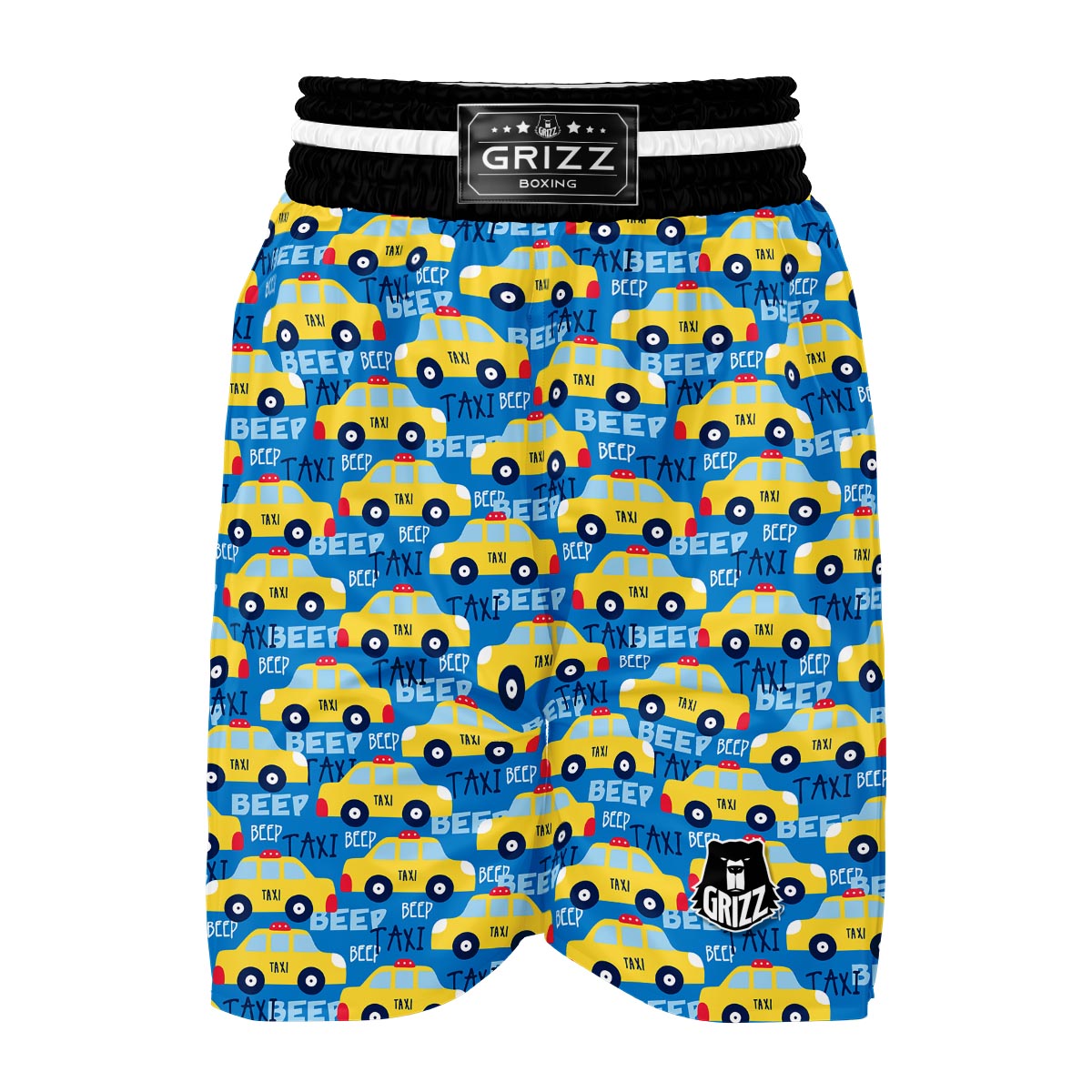 Taxi Car Pattern Print Boxing Shorts-grizzshop