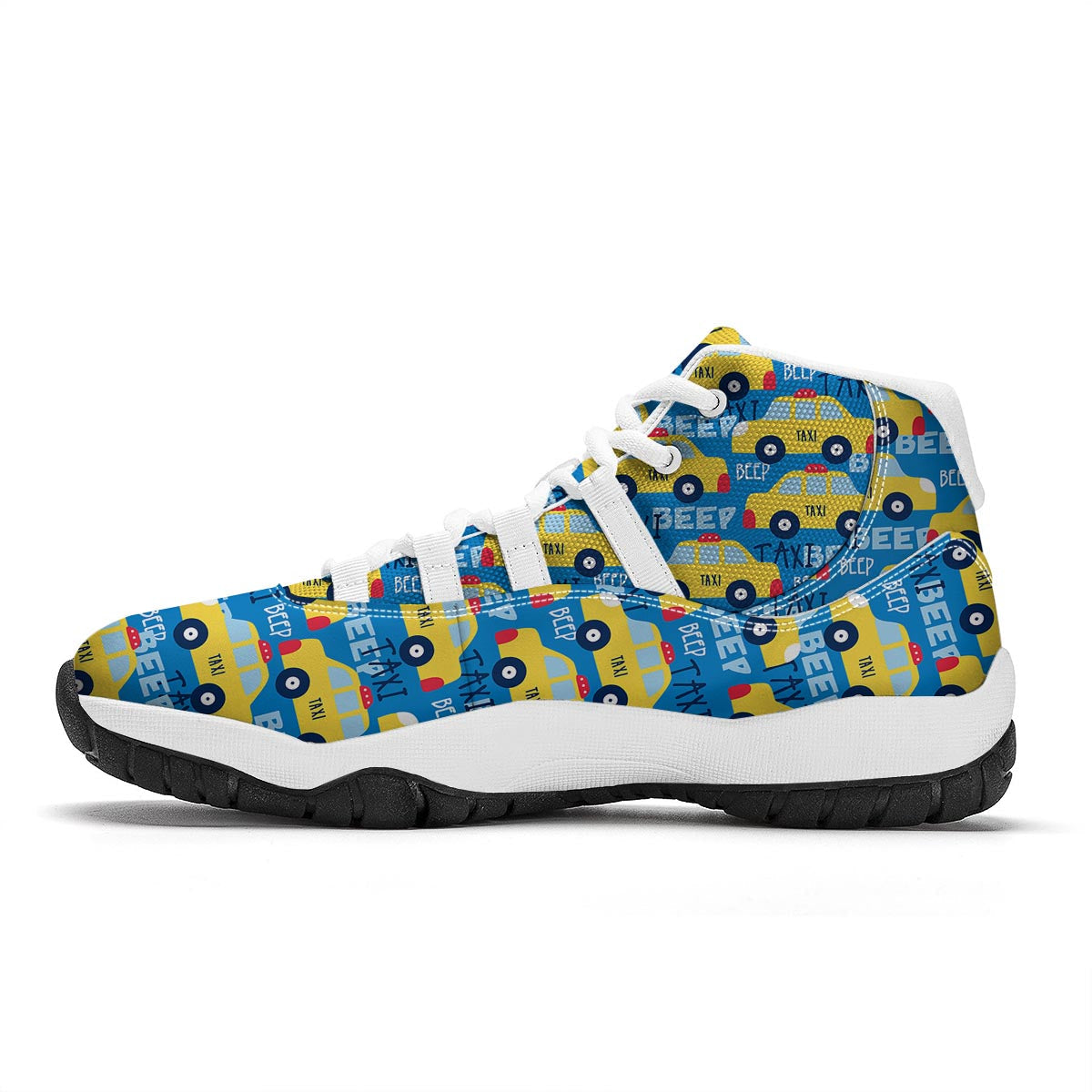 Taxi Car Pattern Print White Bball Shoes-grizzshop