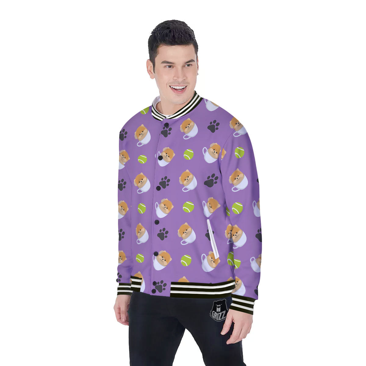 Tea Cup Pomeranian Print Pattern Baseball Jacket-grizzshop