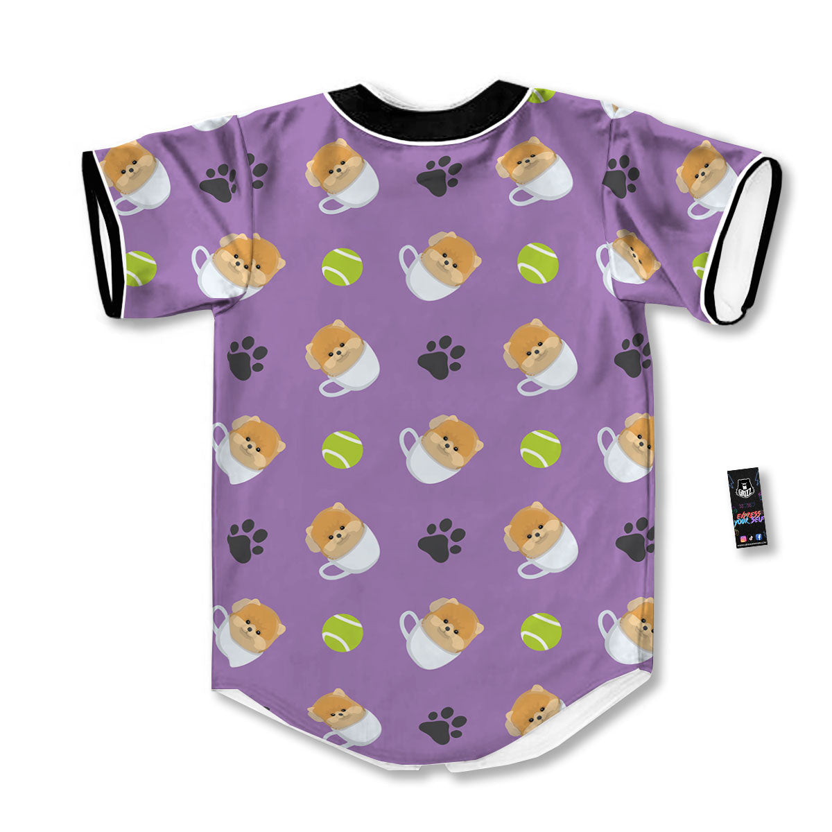 Tea Cup Pomeranian Print Pattern Baseball Jersey-grizzshop