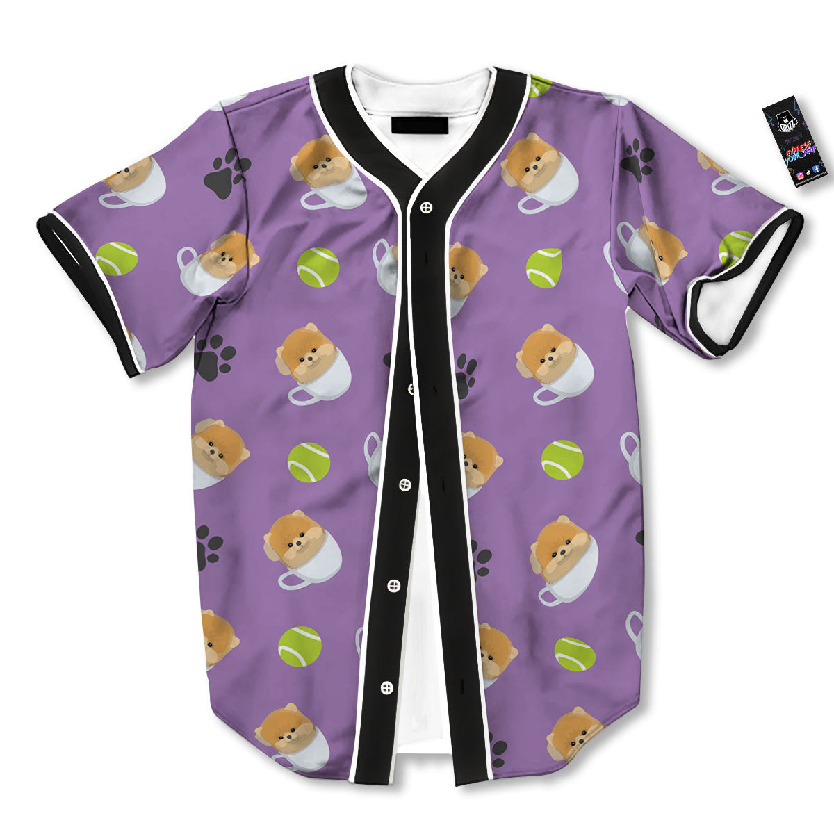 Tea Cup Pomeranian Print Pattern Baseball Jersey-grizzshop