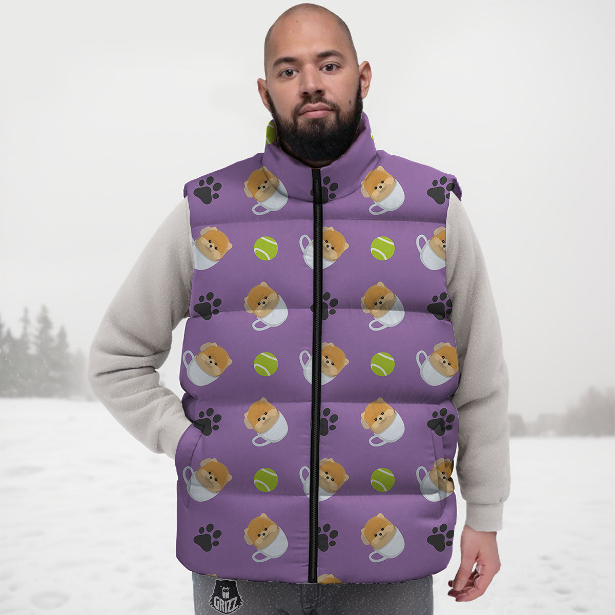 Tea Cup Pomeranian Print Pattern Down Vest-grizzshop