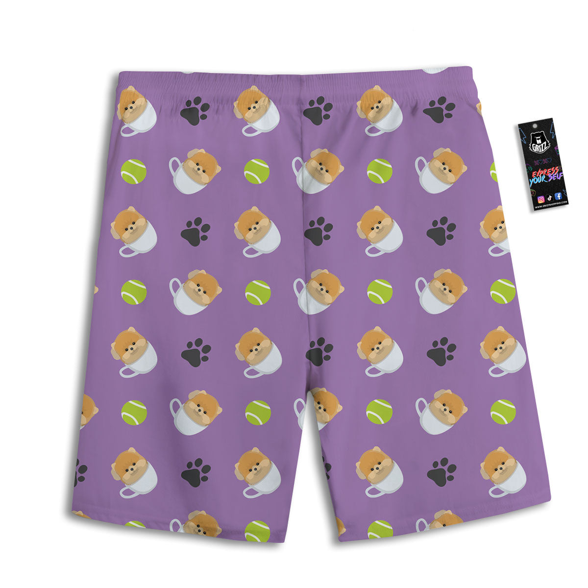 Tea Cup Pomeranian Print Pattern Men's Athletic Shorts