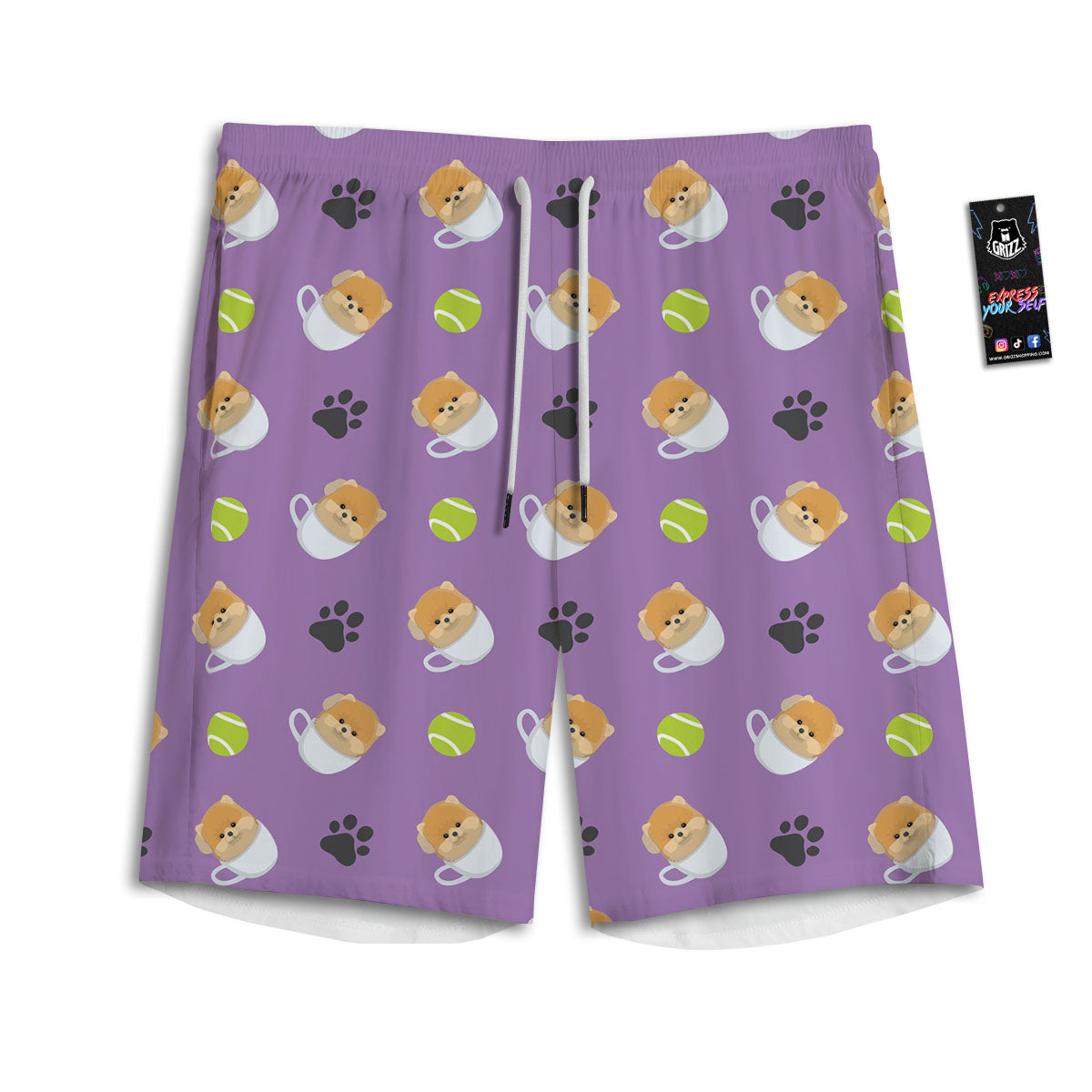 Tea Cup Pomeranian Print Pattern Men's Athletic Shorts