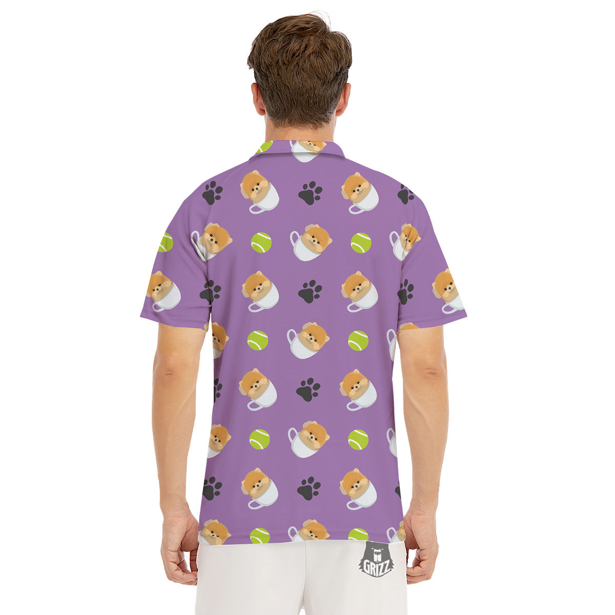 Tea Cup Pomeranian Print Pattern Men's Golf Shirts-grizzshop