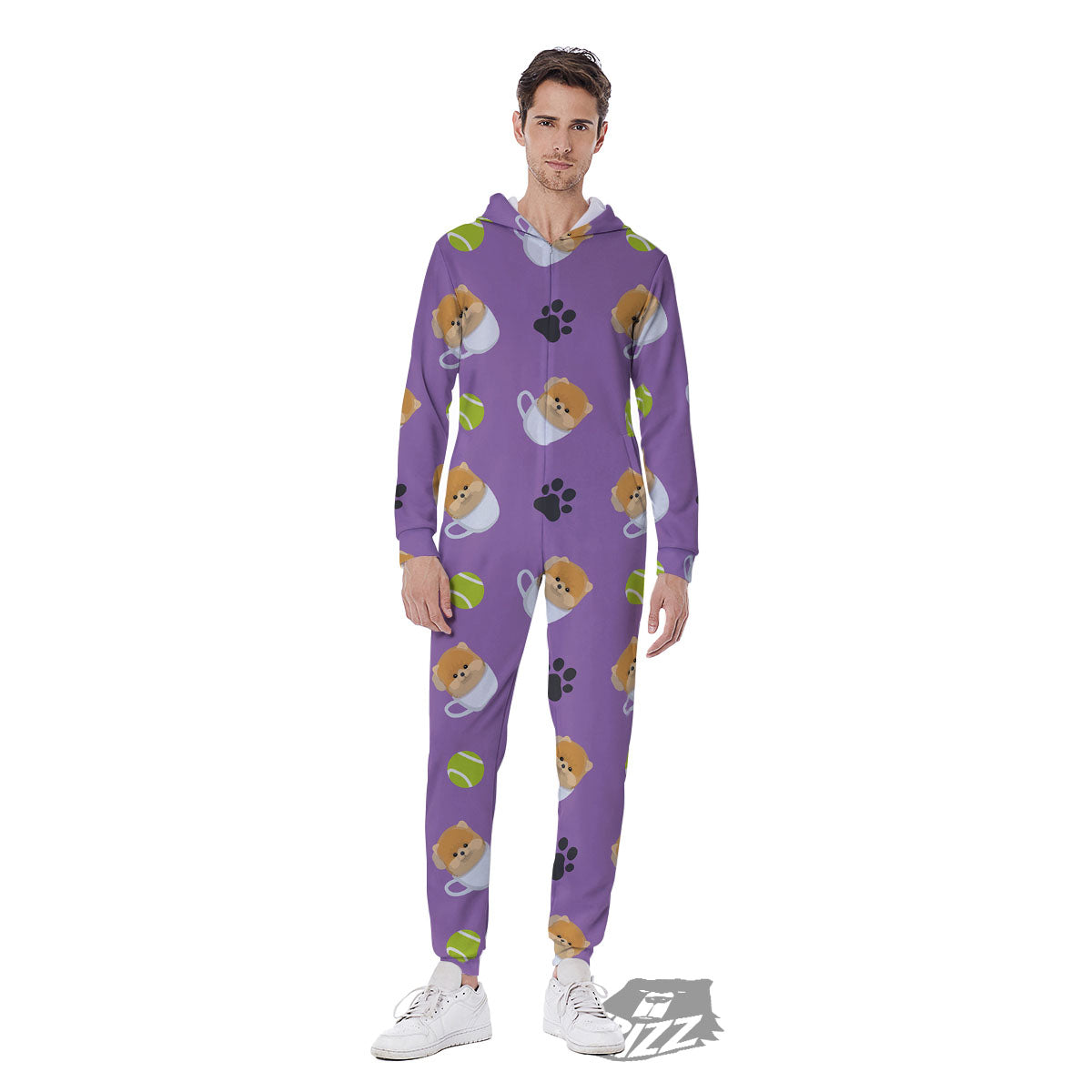 Tea Cup Pomeranian Print Pattern Men's Jumpsuit-grizzshop