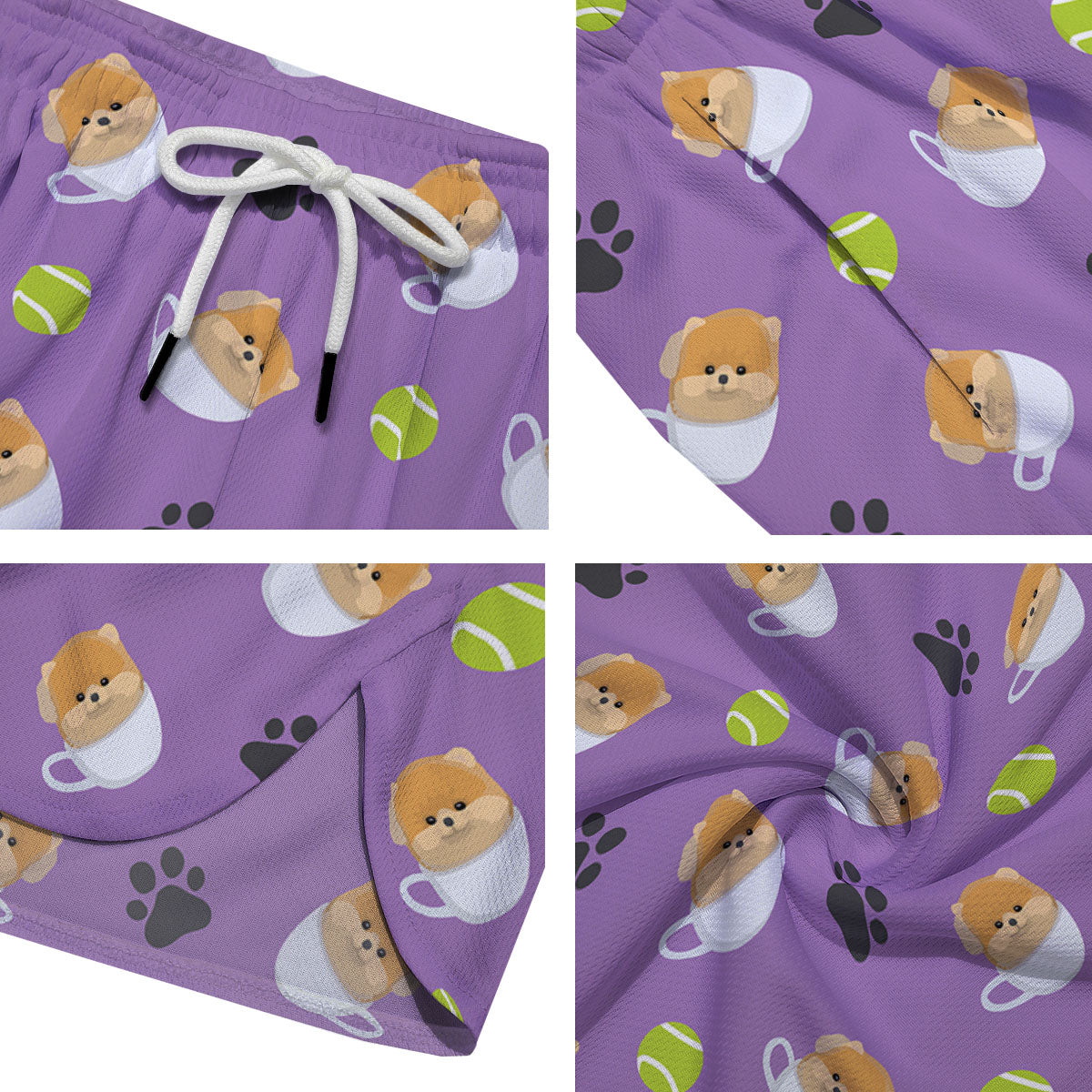 Tea Cup Pomeranian Print Pattern Men's Running Shorts-grizzshop